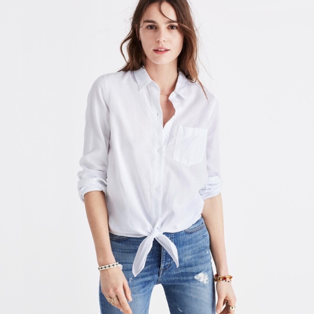 Madewell White Tie Button Up